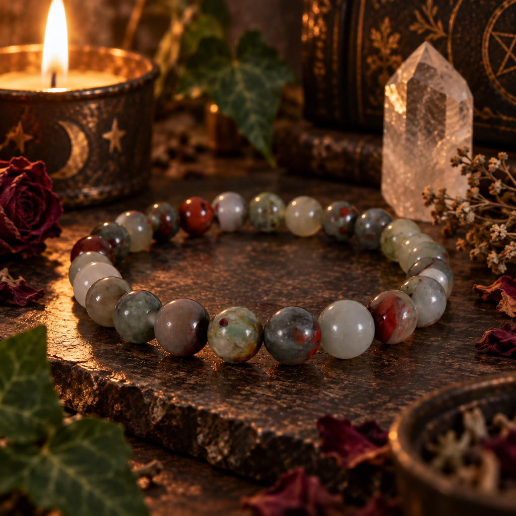 Natural African Bloodstone Crystal 8mm Stretch Bracelet