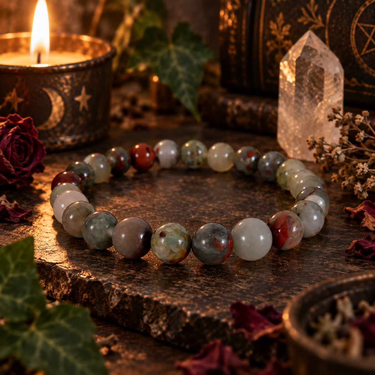 Natural African Bloodstone Crystal 8mm Stretch Bracelet
