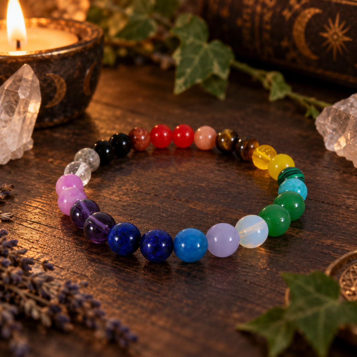 Natural Mixed Crystal Chakra 8mm Stretch Bracelet