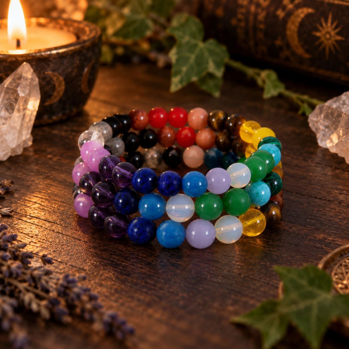 Natural Mixed Crystal Chakra 8mm Stretch Bracelet