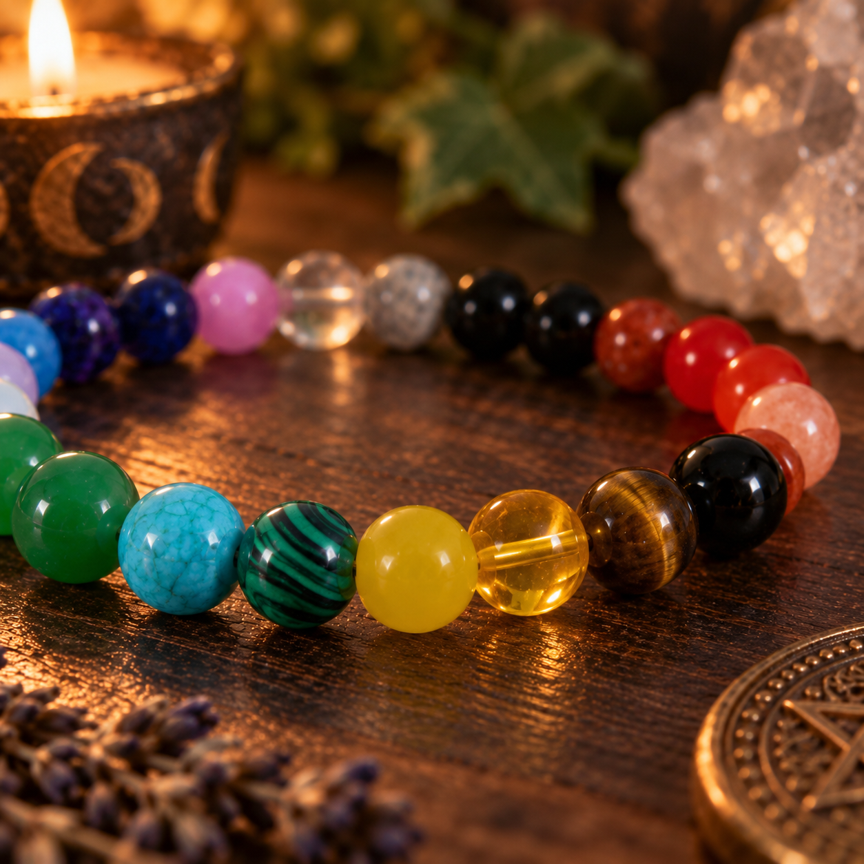 Natural Mixed Crystal Chakra 8mm Stretch Bracelet
