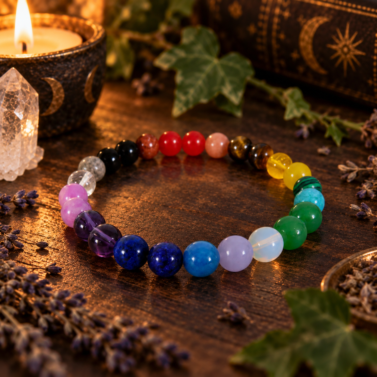 Natural Mixed Crystal Chakra 8mm Stretch Bracelet