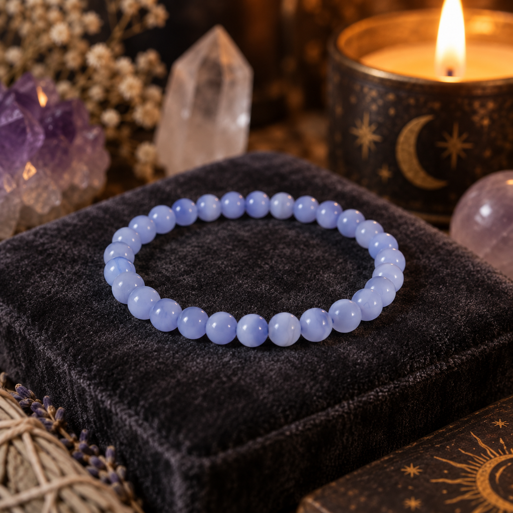 Delicate Blue Lace Agate Crystal 4mm Stretch Bracelet