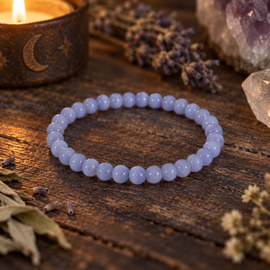 Delicate Blue Lace Agate Crystal 4mm Stretch Bracelet