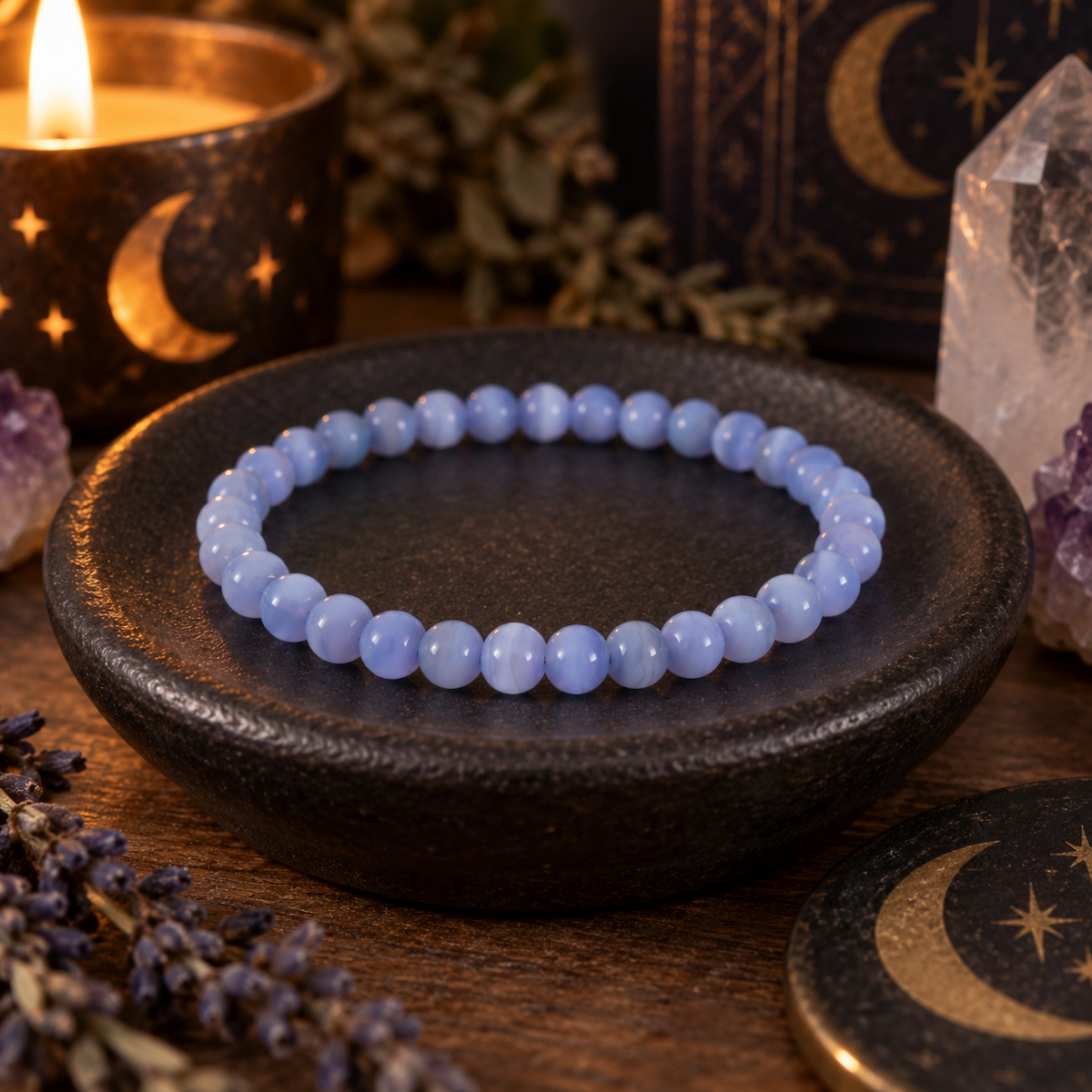 Delicate Blue Lace Agate Crystal 4mm Stretch Bracelet