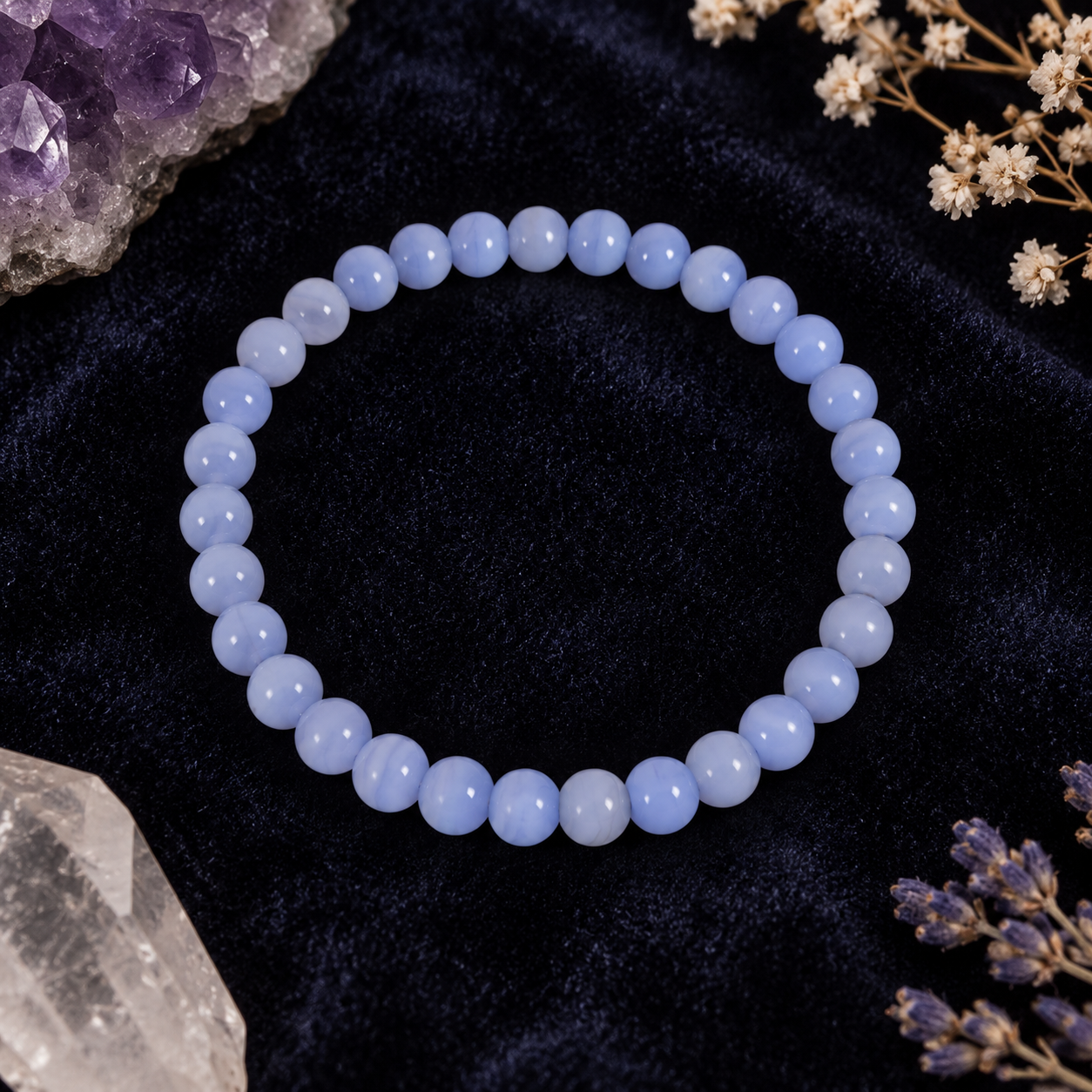 Delicate Blue Lace Agate Crystal 4mm Stretch Bracelet