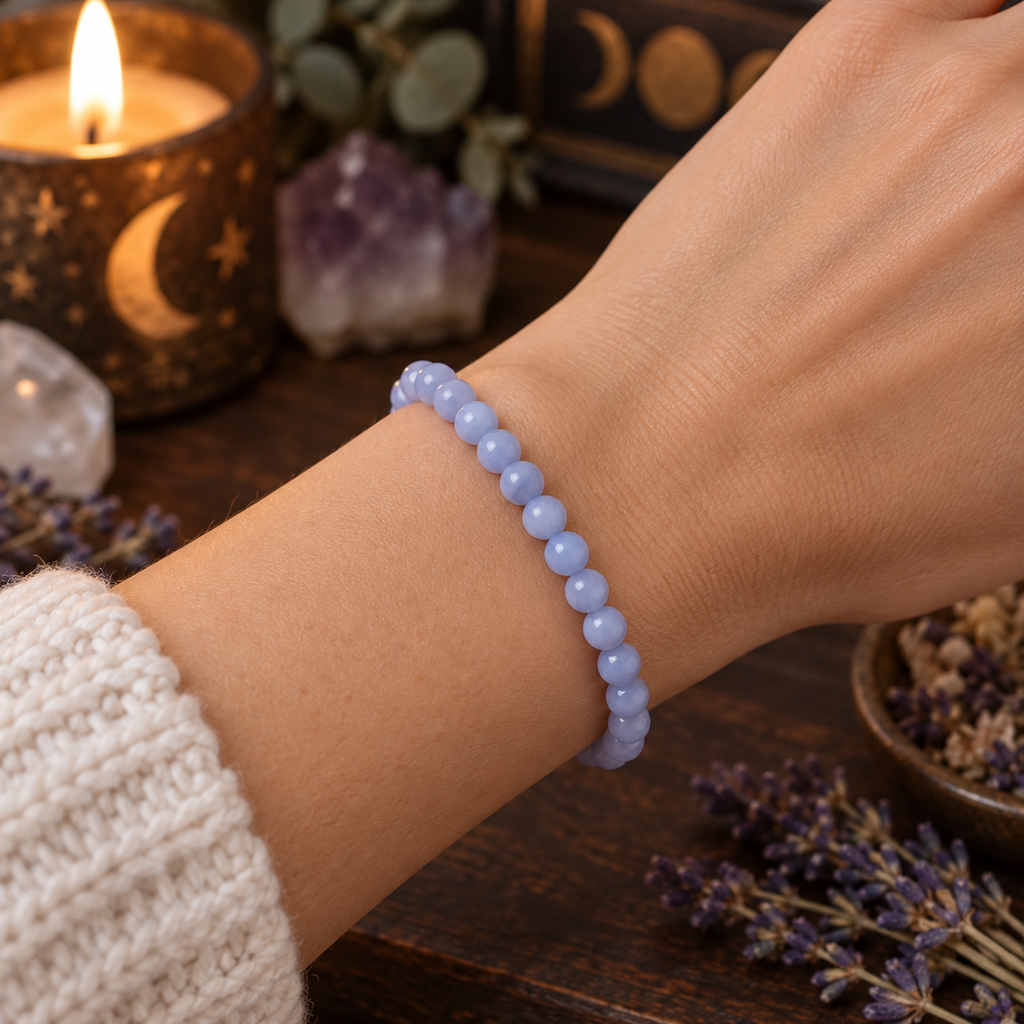 Delicate Blue Lace Agate Crystal 4mm Stretch Bracelet