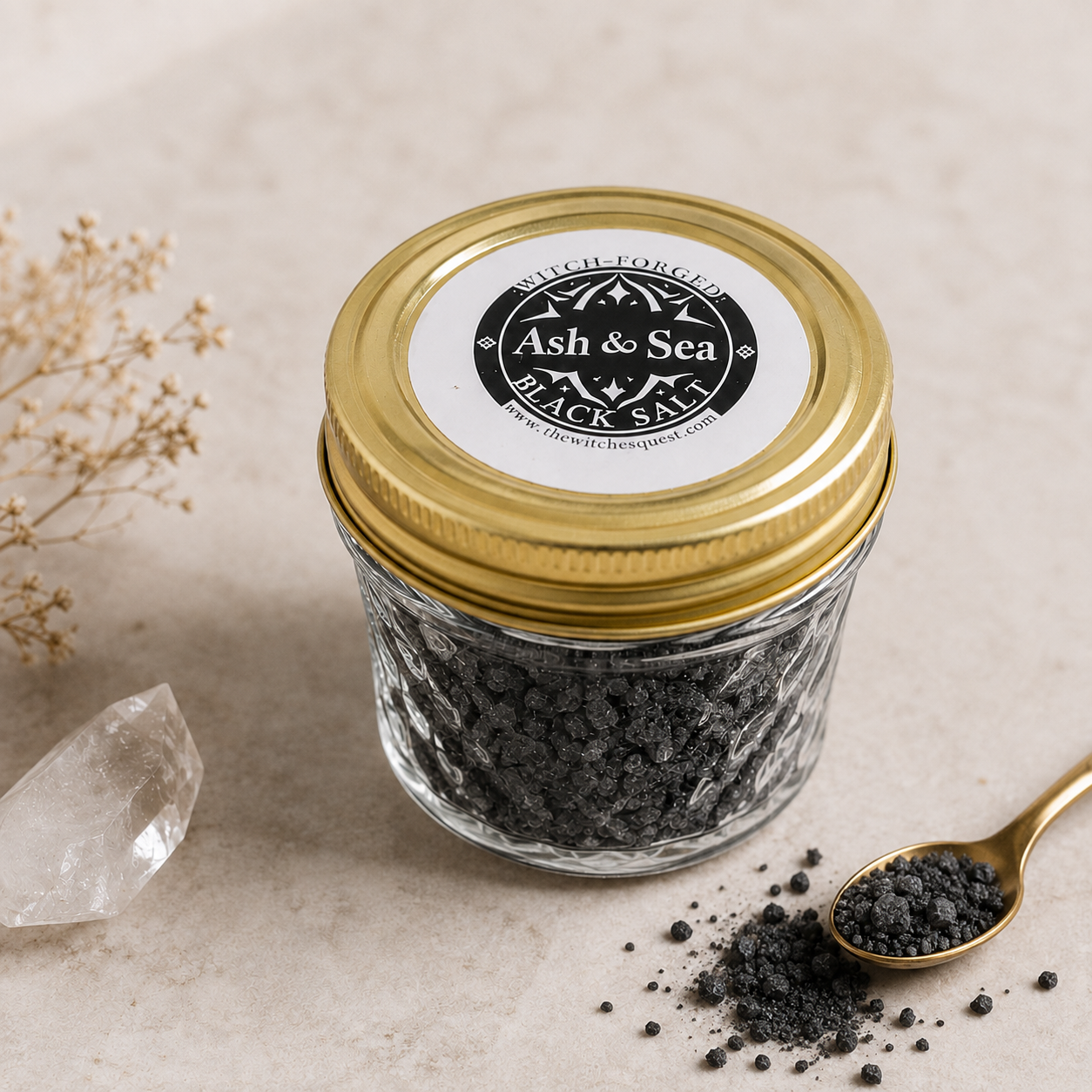 Ash & Sea Witch-Forged Black Salt in Glass Jar Ritual Protection