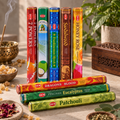 Seven African Powers Incense Collection featuring eight assorted HEM incense boxes on a table