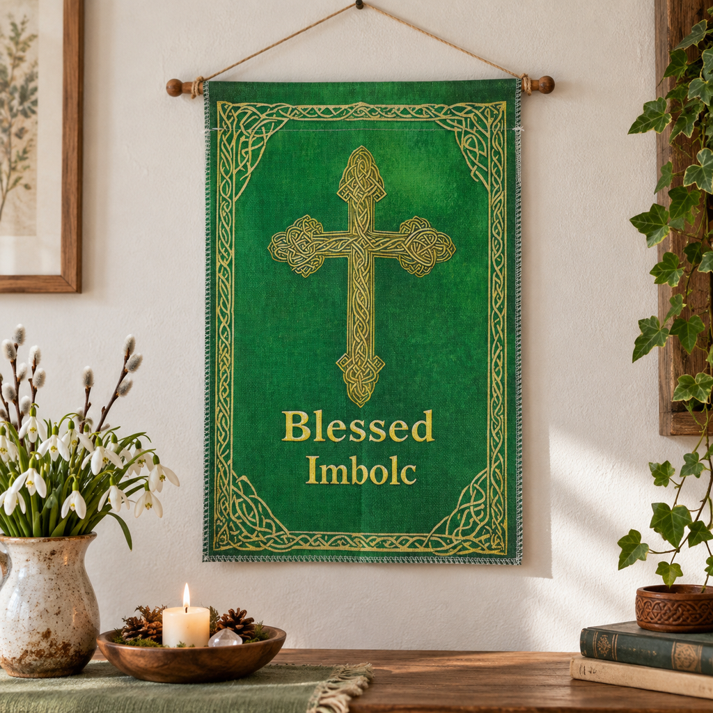 Blessed Imbolc Celtic Cross Garden Flag, 12 x 18 Inch
