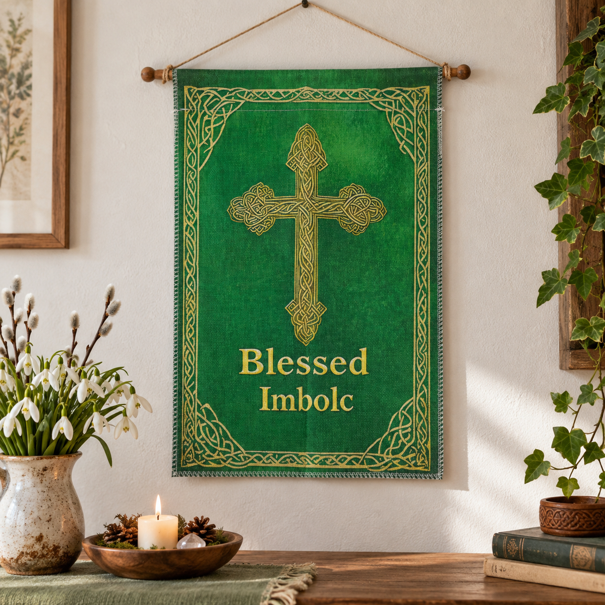 Blessed Imbolc Celtic Cross Garden Flag, 12 x 18 Inch