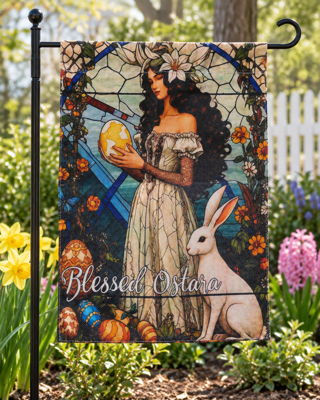 Blessed Ostara Garden Flag, Art Nouveau Spring Design | 12 x 18 in