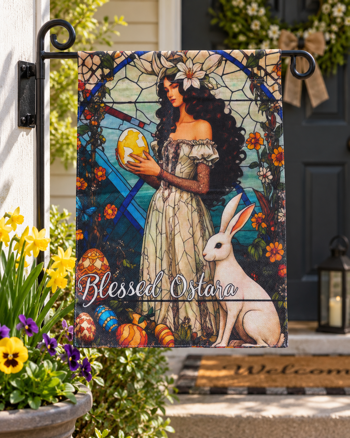 Blessed Ostara Garden Flag, Art Nouveau Spring Design | 12 x 18 in