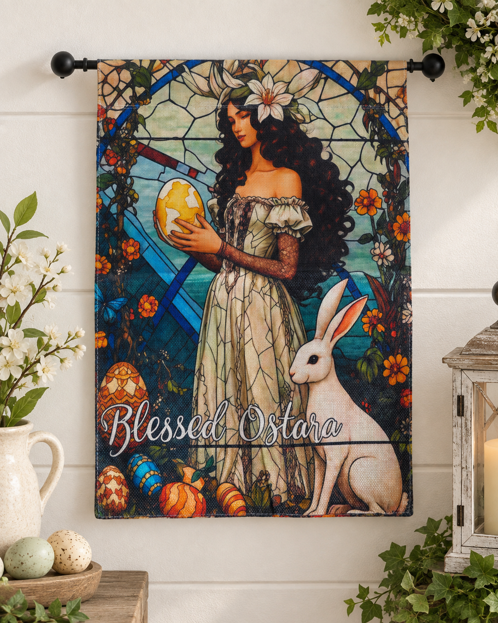Blessed Ostara Garden Flag, Art Nouveau Spring Design | 12 x 18 in