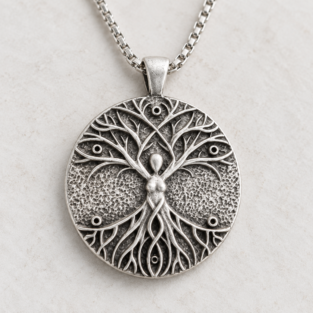 Celtic Tree of Life pendant necklace in alloy with a circular design and silver chain
