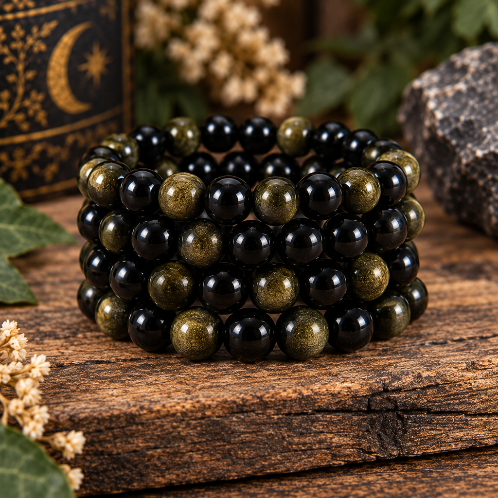 Gold Sheen Obsidian Gemstone 8mm Stretch Bracelet