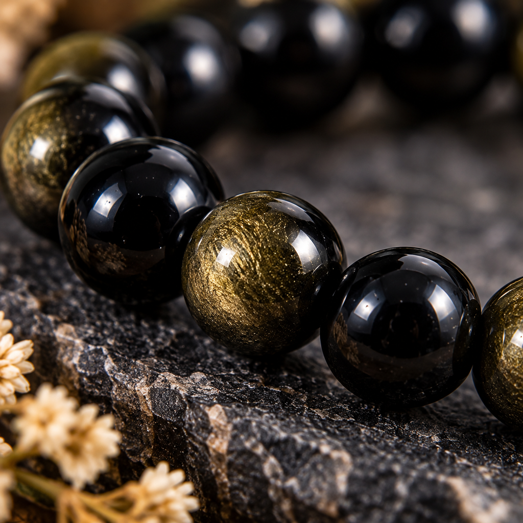 Gold Sheen Obsidian Gemstone 8mm Stretch Bracelet
