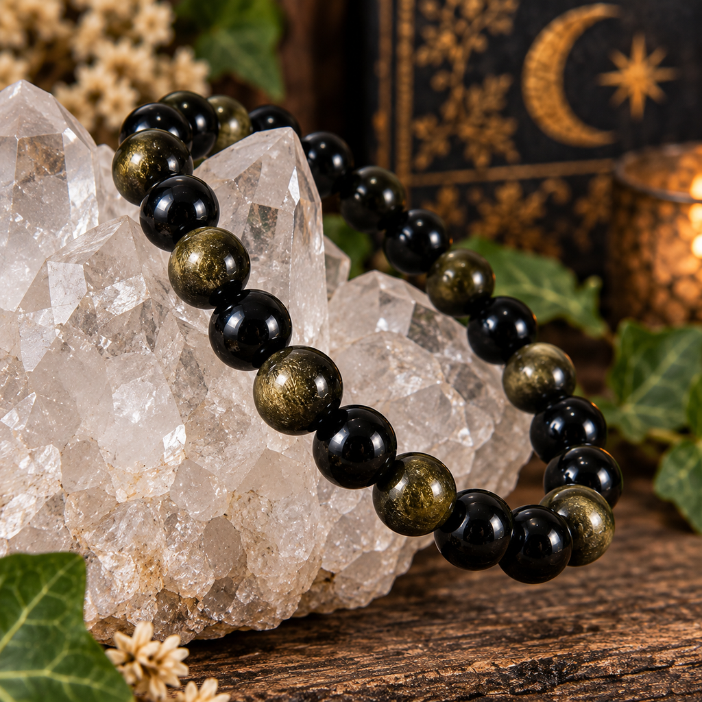 Gold Sheen Obsidian Gemstone 8mm Stretch Bracelet