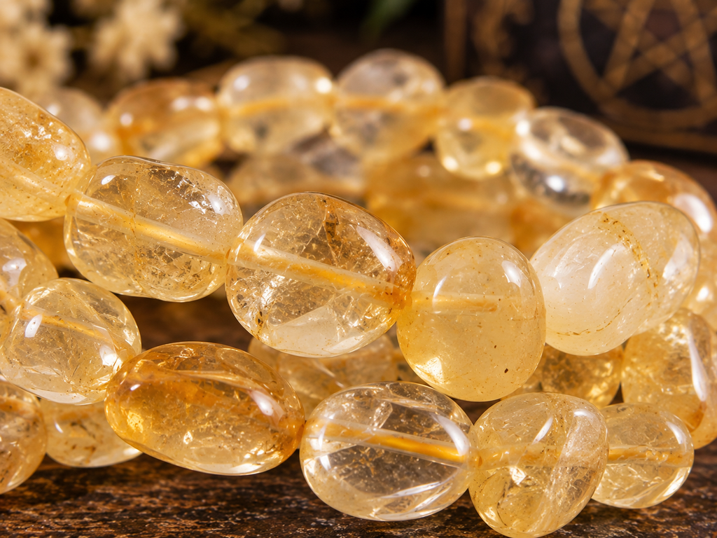 Natural Citrine Tumbled Gemstone Stretch Bracelet