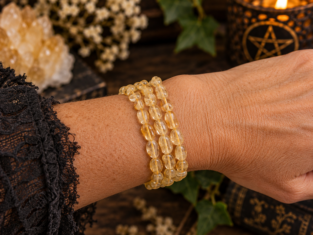 Natural Citrine Tumbled Gemstone Stretch Bracelet