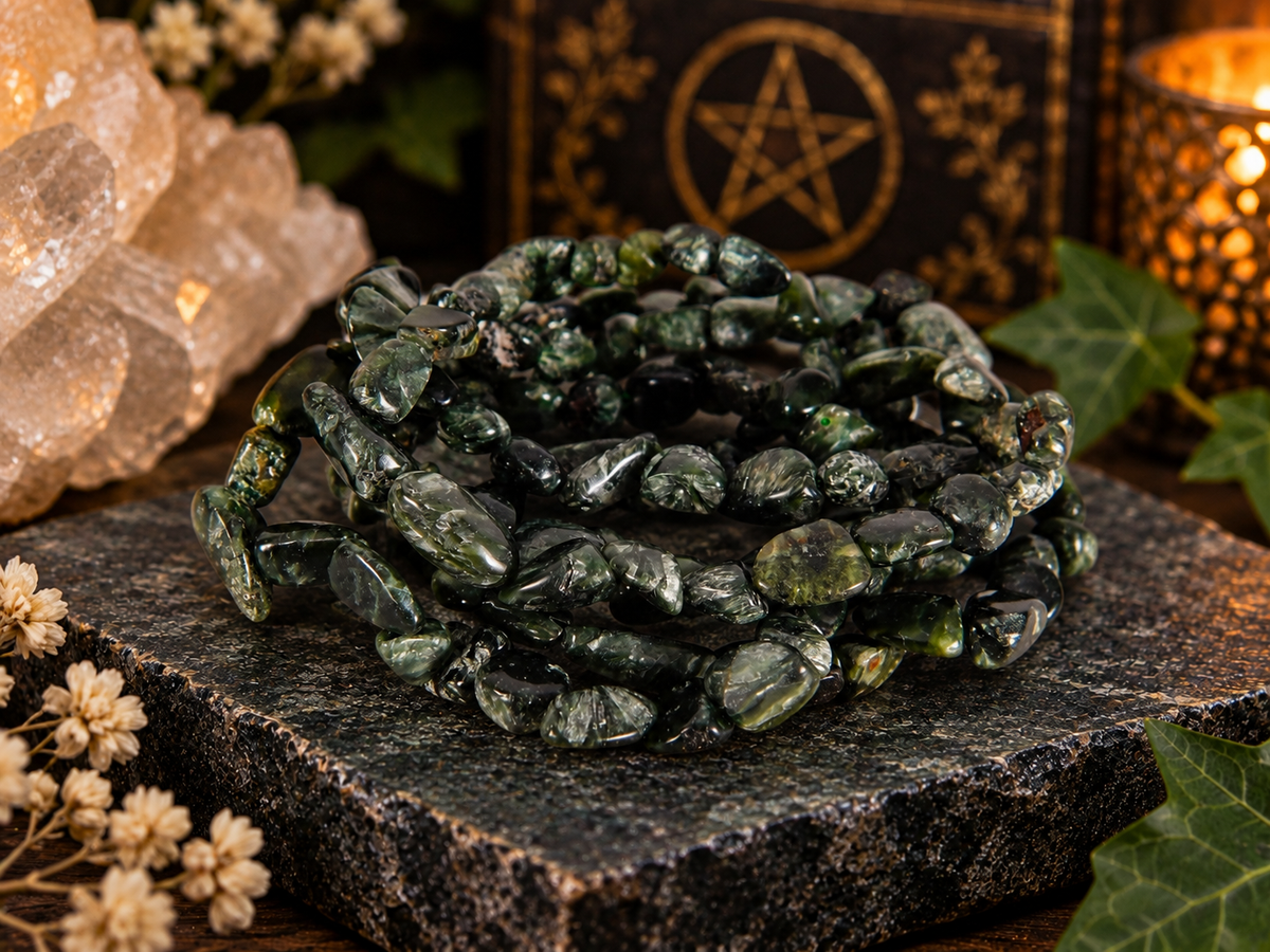 Seraphinite Natural Crystal Tumble Stretch Bracelet