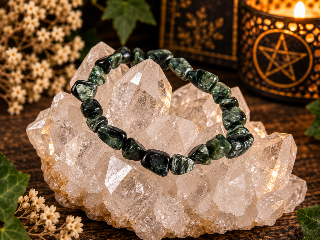 Seraphinite Natural Crystal Tumble Stretch Bracelet