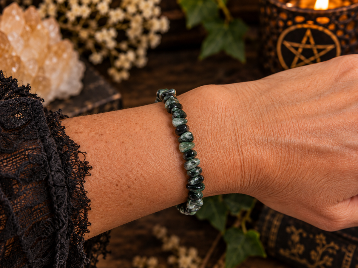 Seraphinite Natural Crystal Tumble Stretch Bracelet