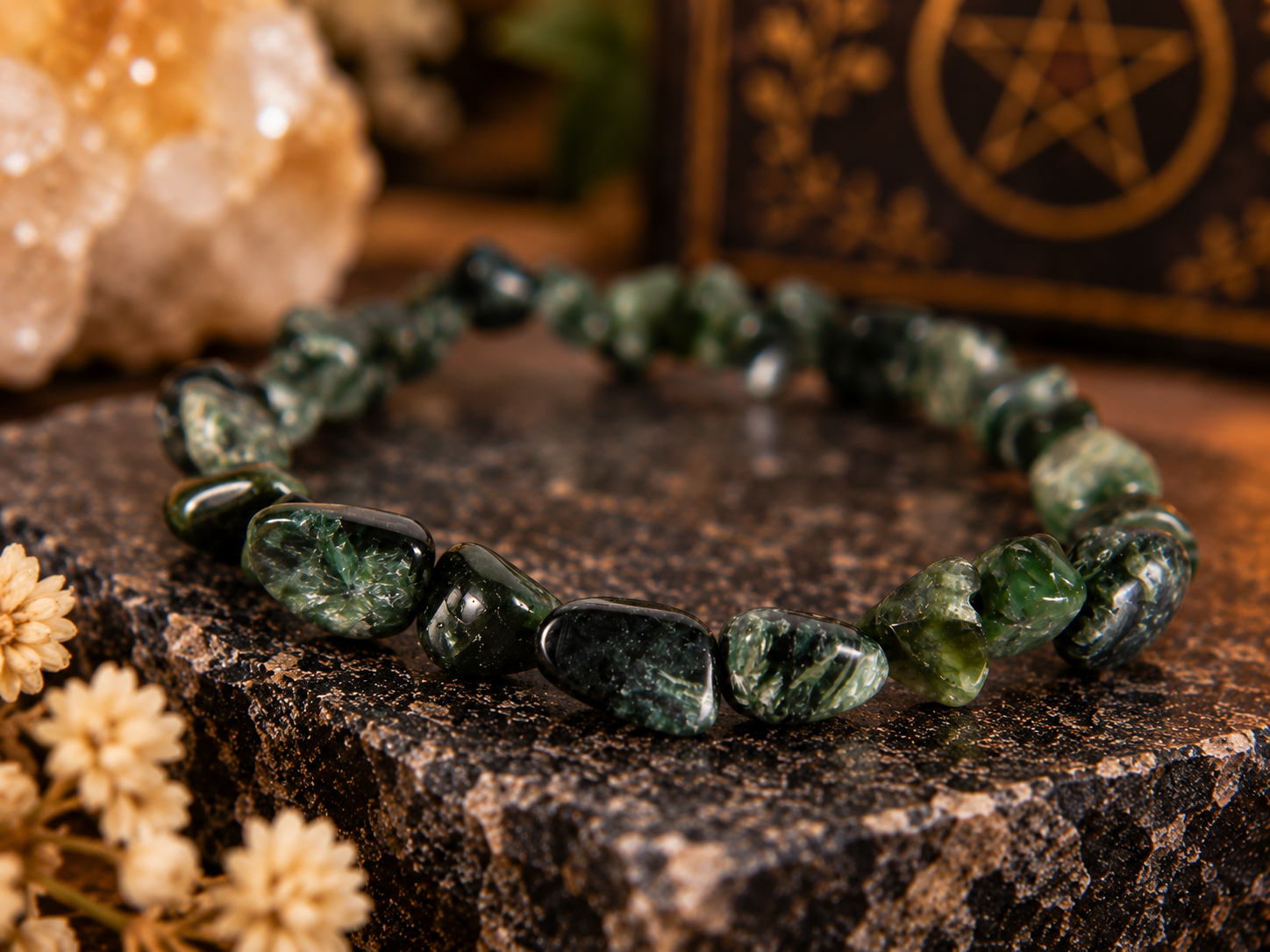 Seraphinite Natural Crystal Tumble Stretch Bracelet