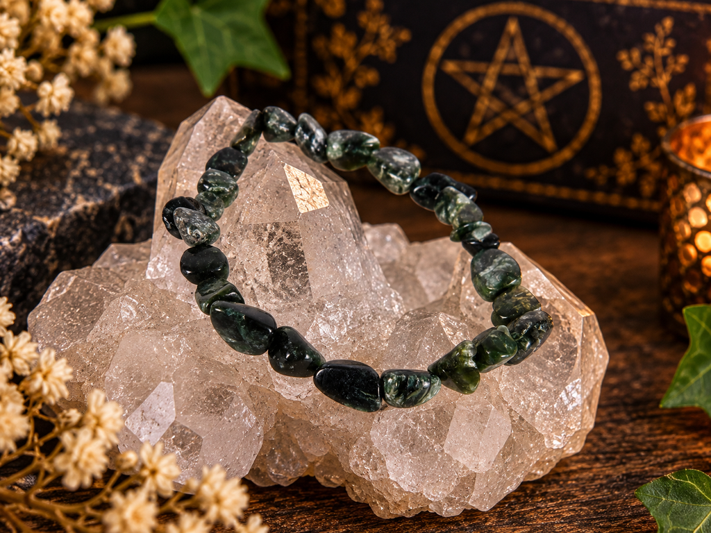 Seraphinite Natural Crystal Tumble Stretch Bracelet