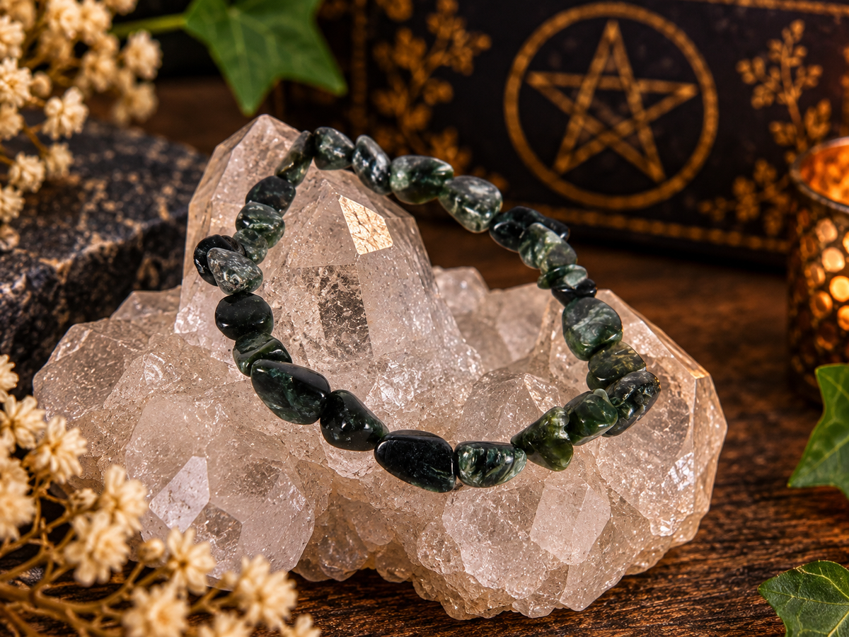 Seraphinite Natural Crystal Tumble Stretch Bracelet
