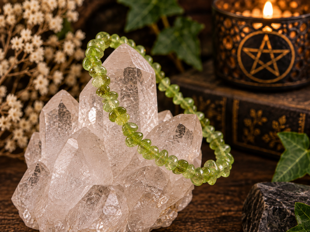 Natural Peridot Tumbled Crystal Stretch Bracelet