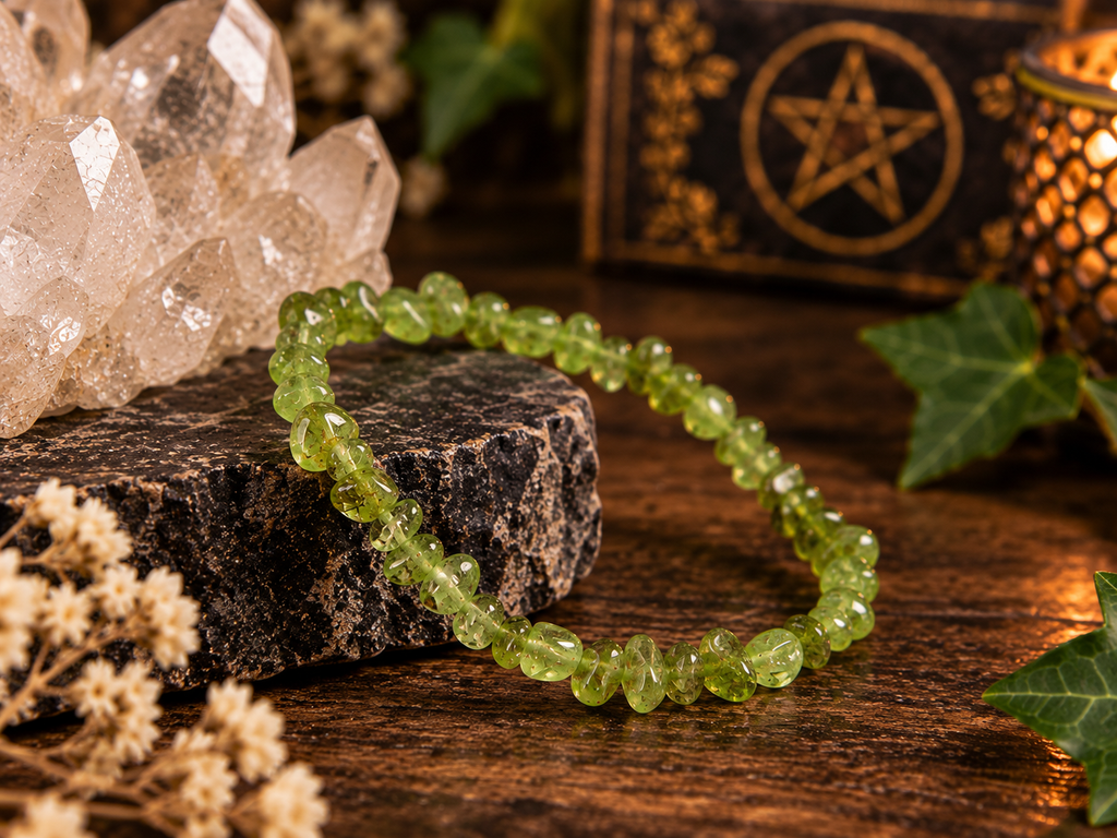 Natural Peridot Tumbled Crystal Stretch Bracelet