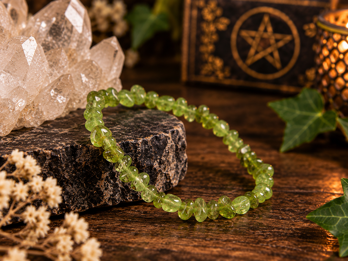 Natural Peridot Tumbled Crystal Stretch Bracelet