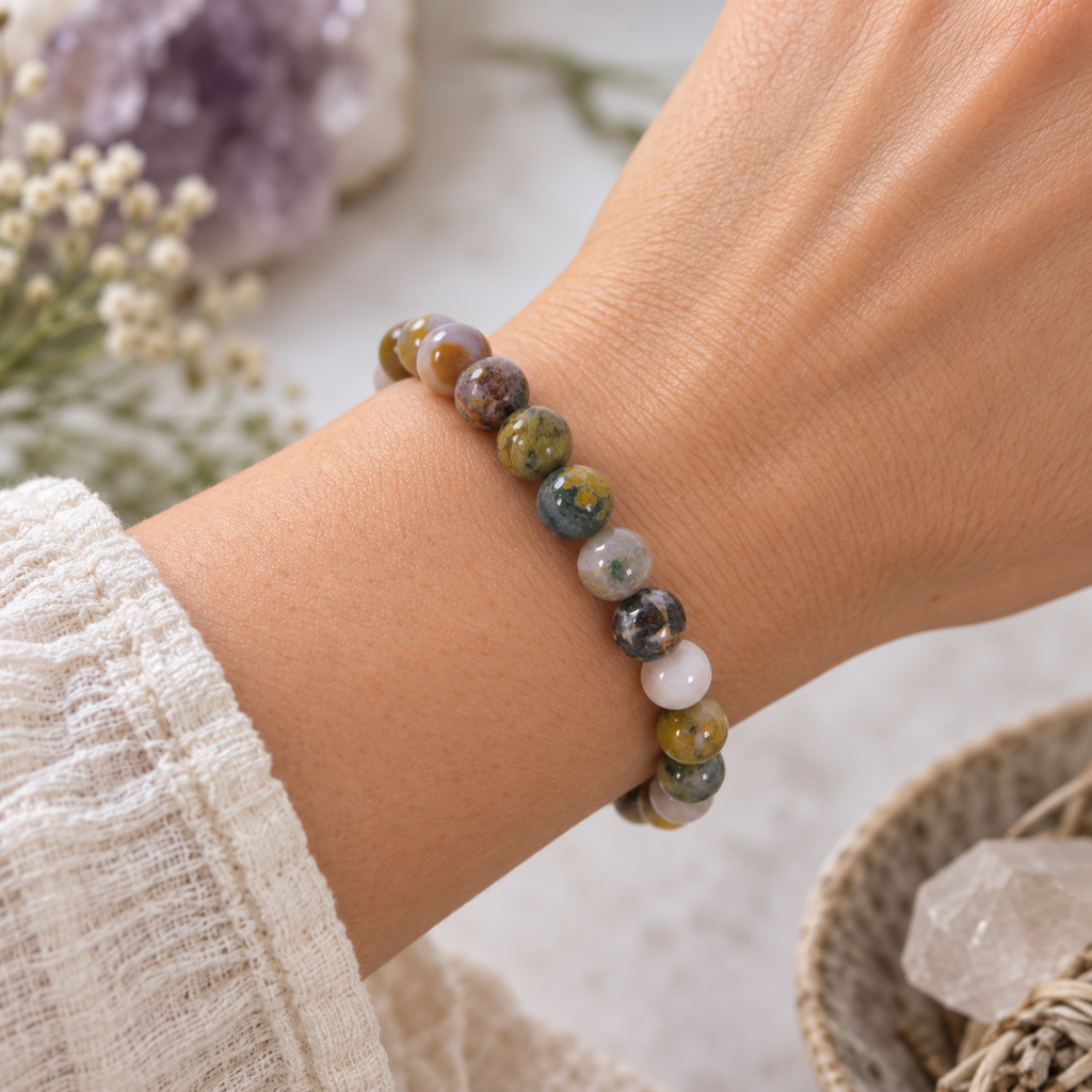 Natural Ocean Jasper Crystal 8mm Stretch Bracelet