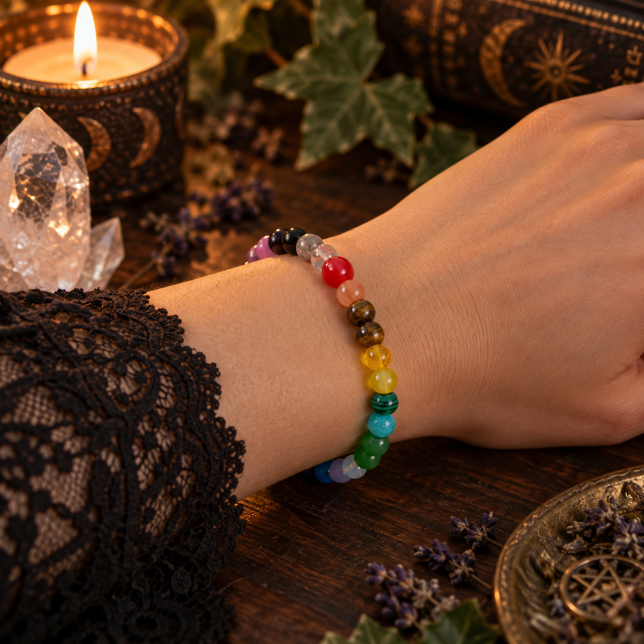 Natural Mixed Crystal Chakra 8mm Stretch Bracelet