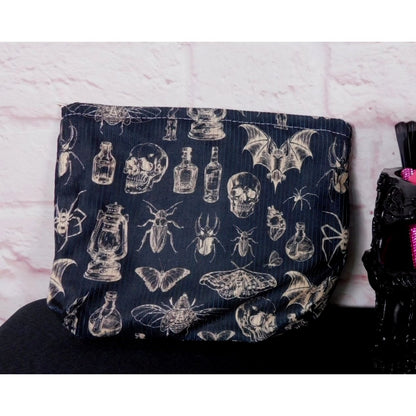 Gothic Apothecary Skull Bat Makeup Bag Vinyl Lined Travel Organizer