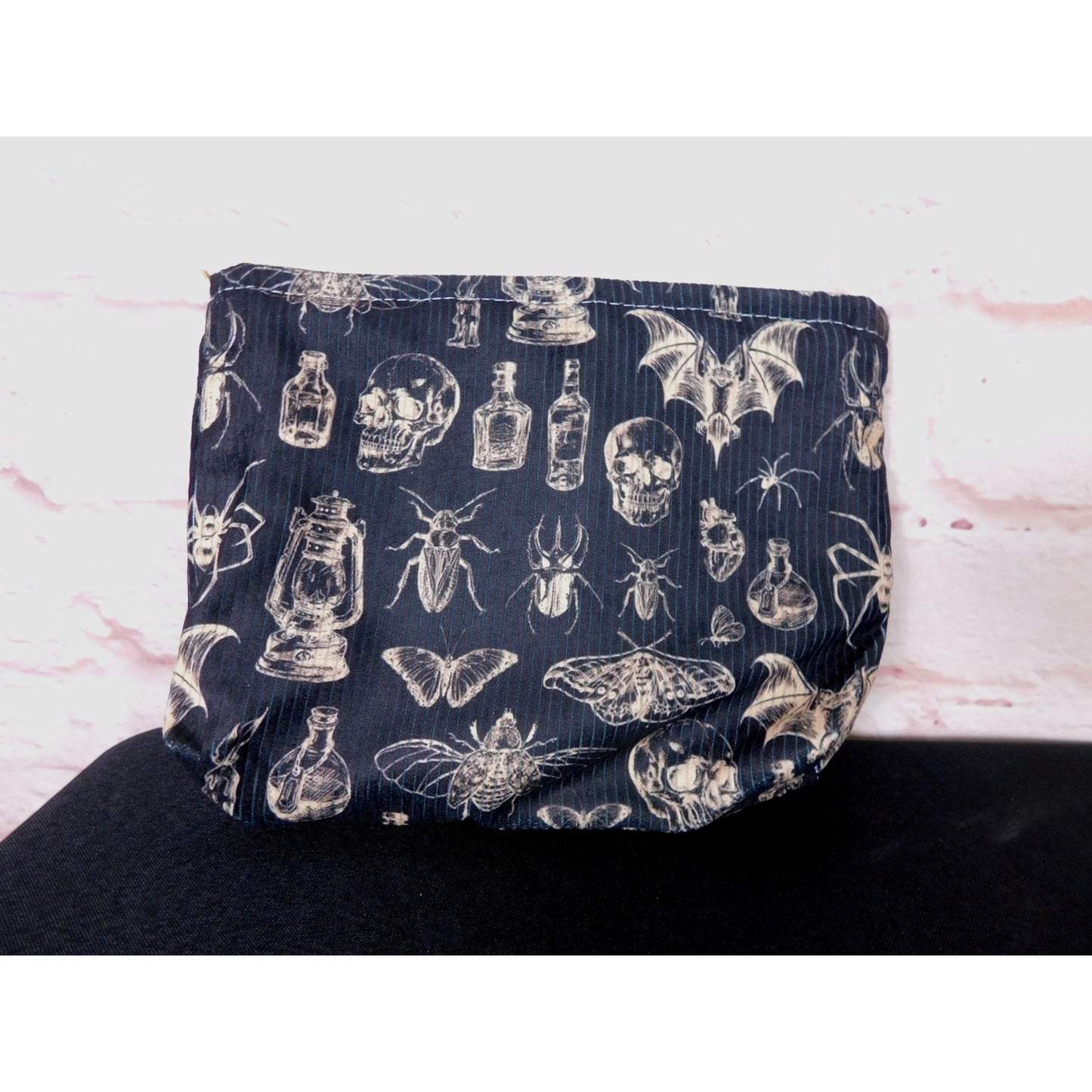 Gothic Apothecary Skull Bat Makeup Bag Vinyl Lined Travel Organizer