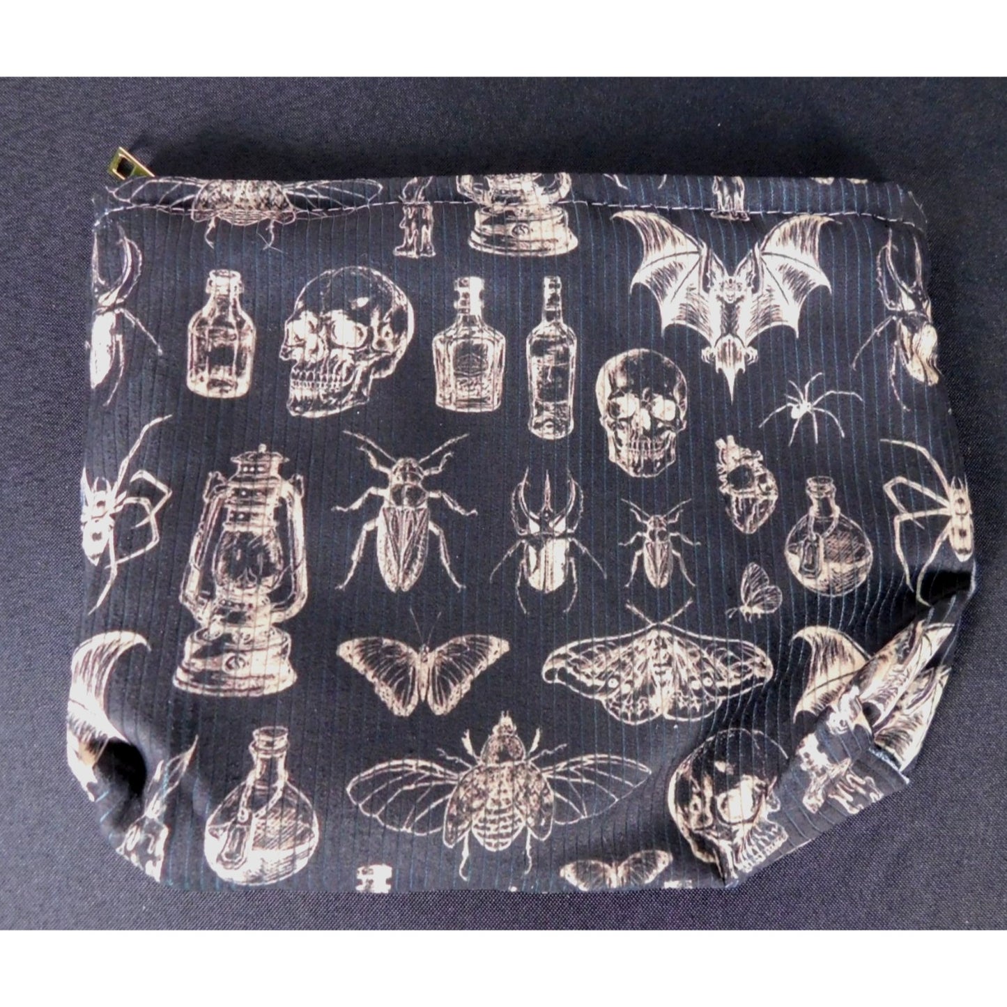 Gothic Apothecary Skull Bat Makeup Bag Vinyl Lined Travel Organizer