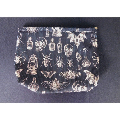 Gothic Apothecary Skull Bat Makeup Bag Vinyl Lined Travel Organizer