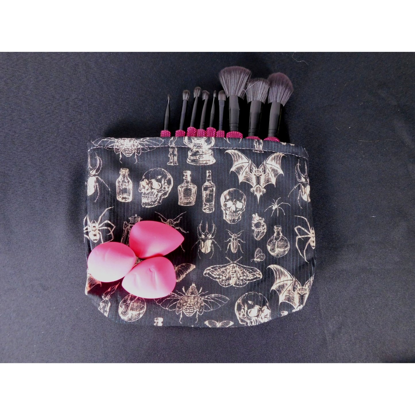 Gothic Apothecary Skull Bat Makeup Bag Vinyl Lined Travel Organizer