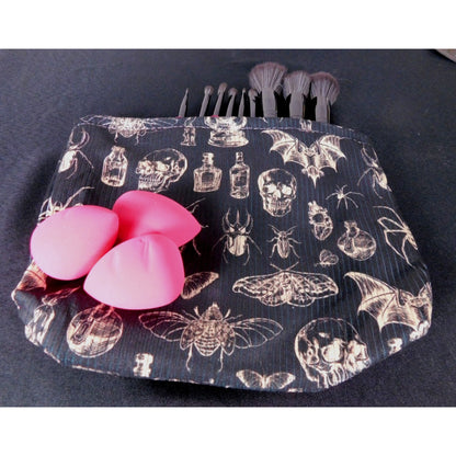 Gothic Apothecary Skull Bat Makeup Bag Vinyl Lined Travel Organizer