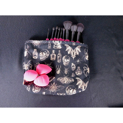 Gothic Apothecary Skull Bat Makeup Bag Vinyl Lined Travel Organizer