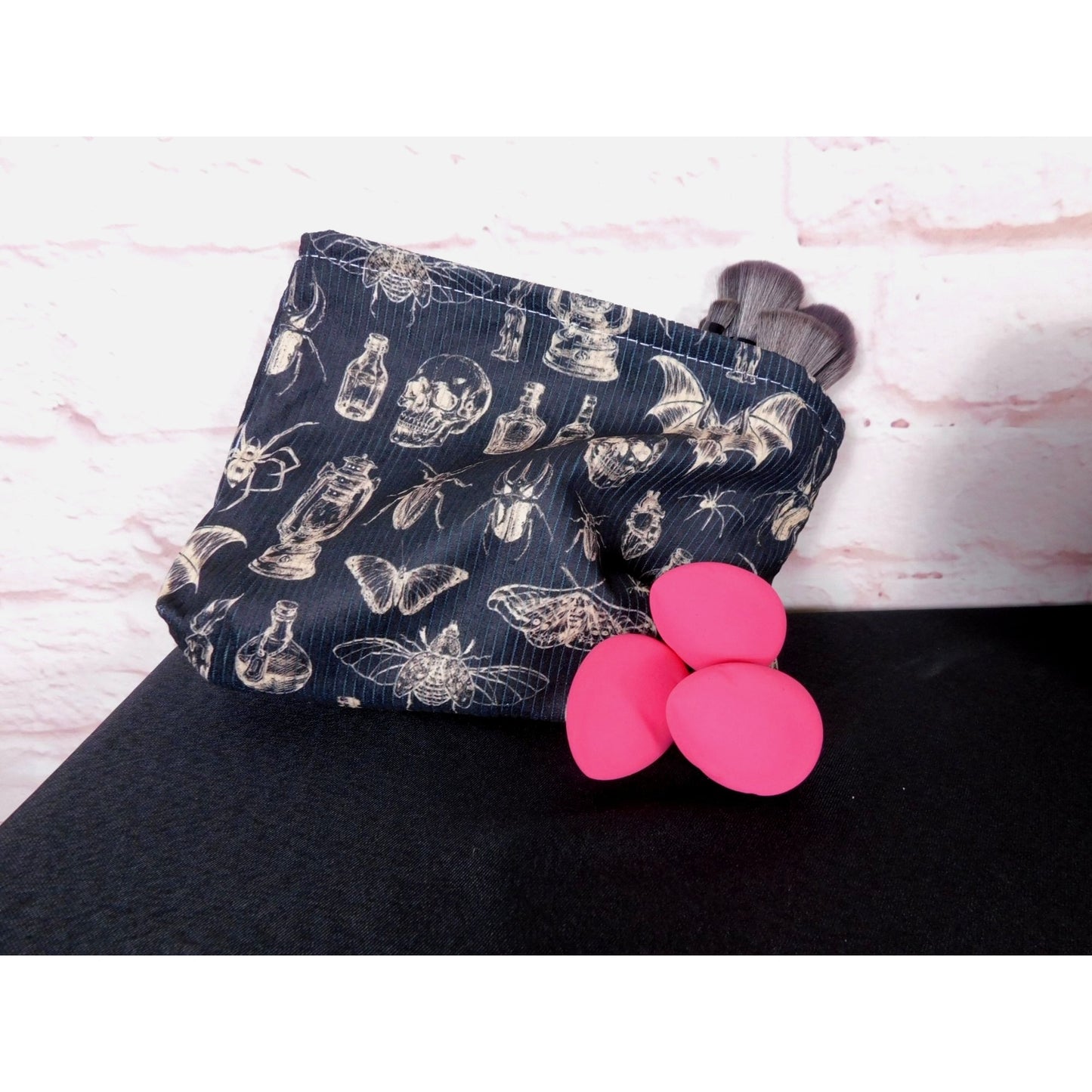 Gothic Apothecary Skull Bat Makeup Bag Vinyl Lined Travel Organizer