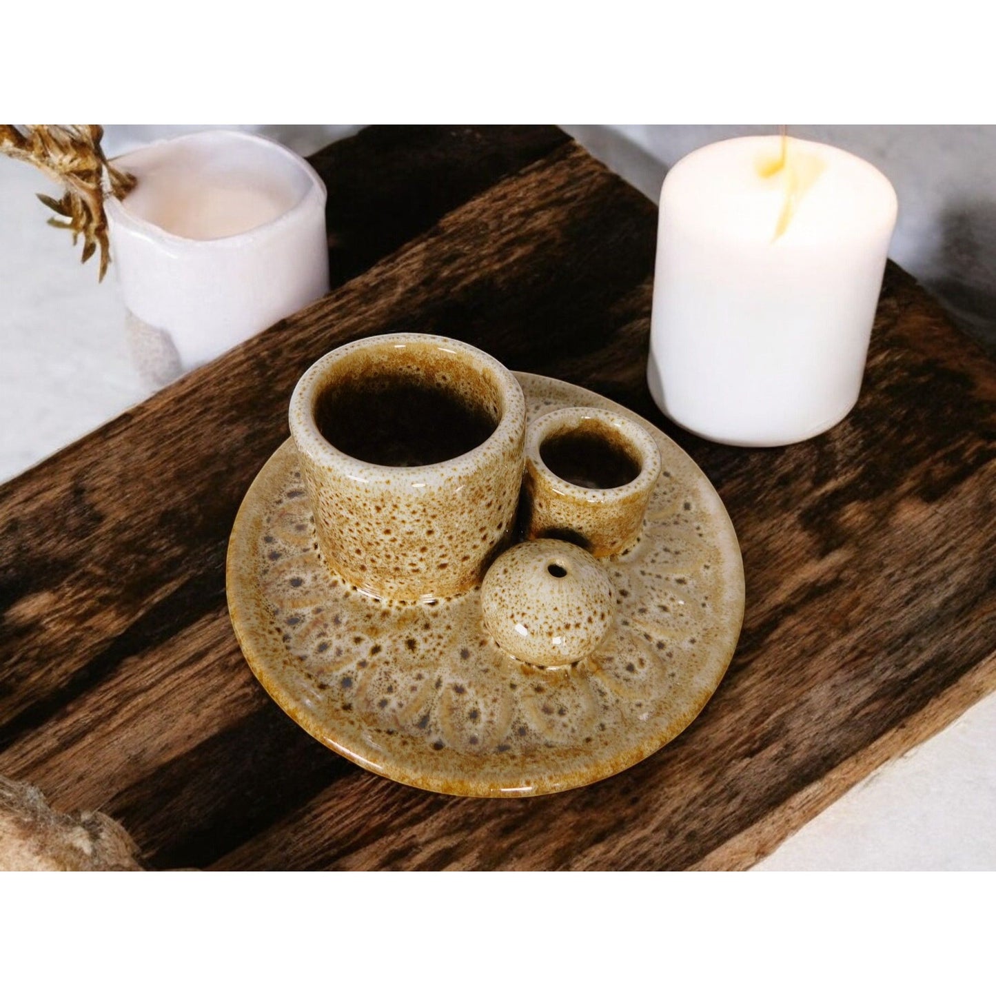 Rustic Ceramic Incense Holder Ash Catcher Altar Sage Smudge Bowl