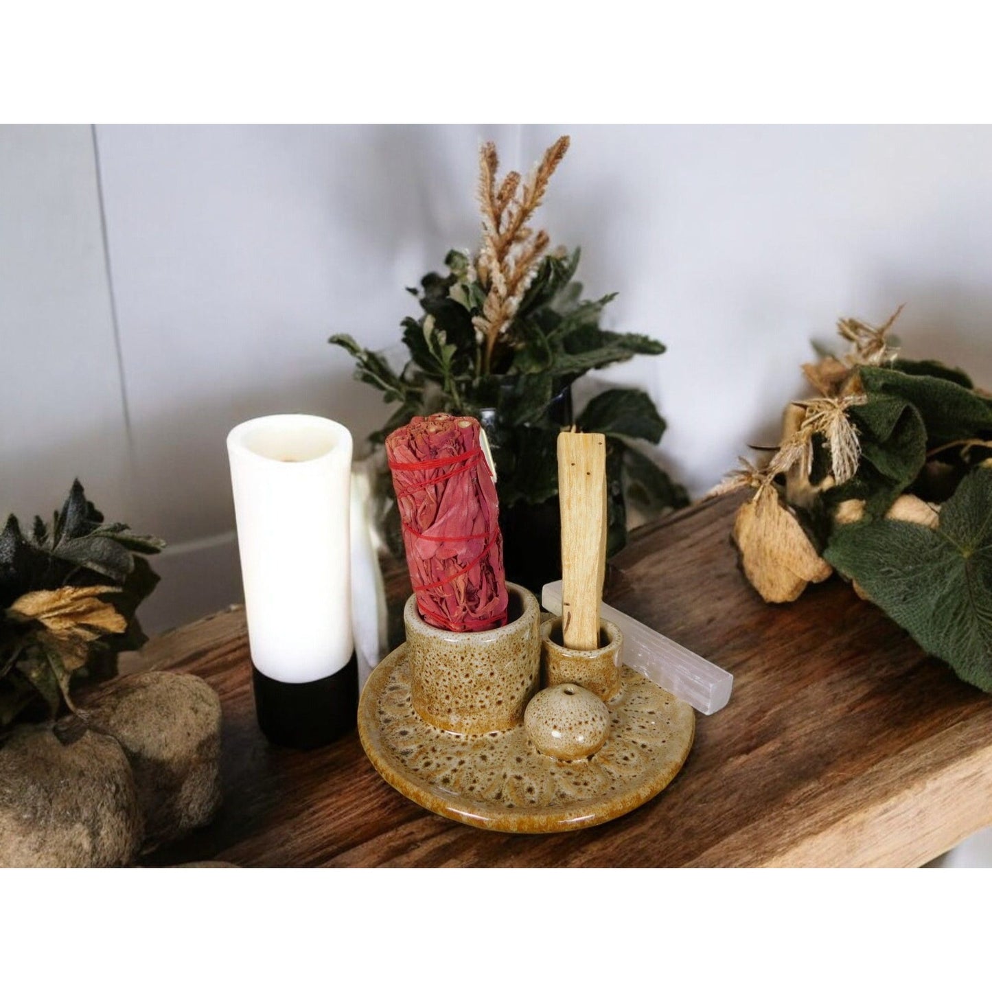 Rustic Ceramic Incense Holder Ash Catcher Altar Sage Smudge Bowl