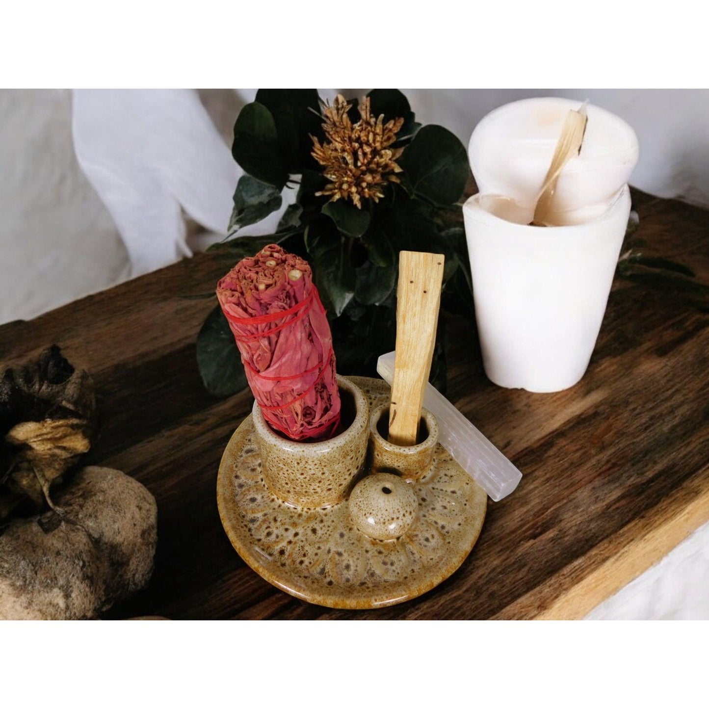 Rustic Ceramic Incense Holder Ash Catcher Altar Sage Smudge Bowl