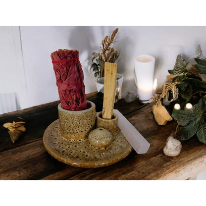 Rustic Ceramic Incense Holder Ash Catcher Altar Sage Smudge Bowl