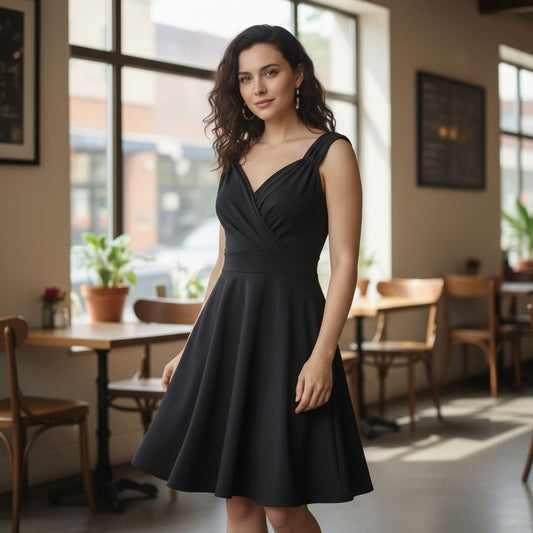 Grace Karin Small Black Fit Flare Knee Dress Elegant