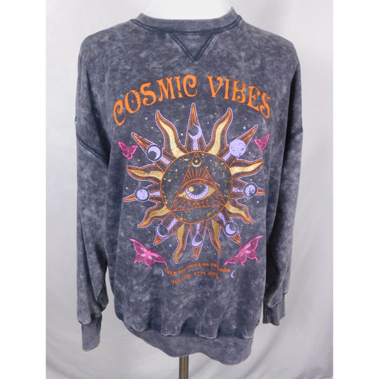 Cosmic Vibes Sun Eye Sweatshirt Black Acid Wash S Boho Witchcore