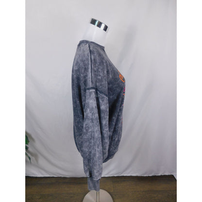 Cosmic Vibes Sun Eye Sweatshirt Black Acid Wash S Boho Witchcore